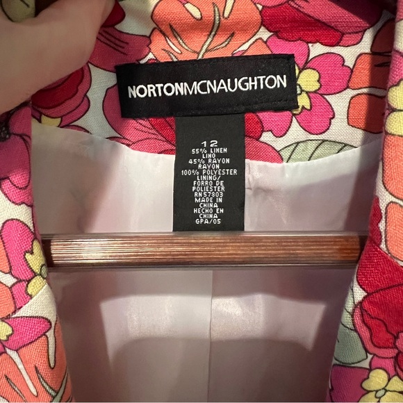 Norton McNaughton Floral Three Button Blazer Linen Blend 3/4 Sleeve - Picture 2 of 8